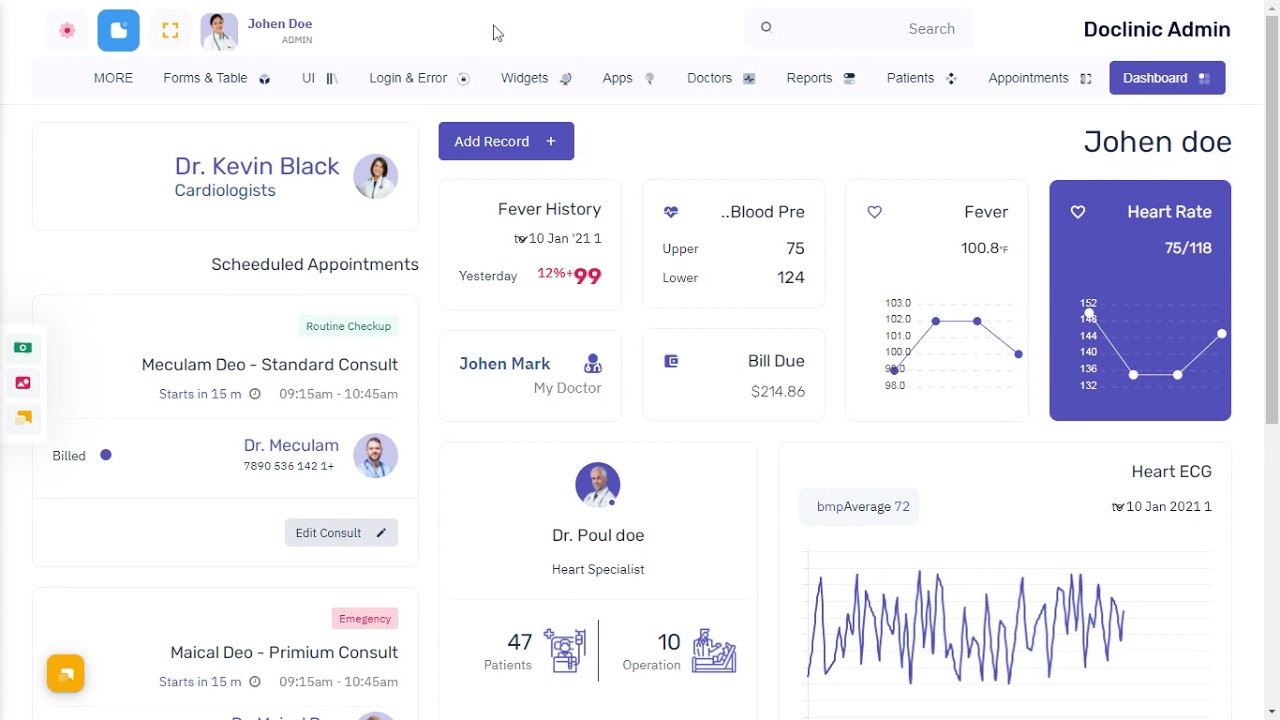 Patients Dashboard Bootstrap Admin Templates with RTL Light Theme