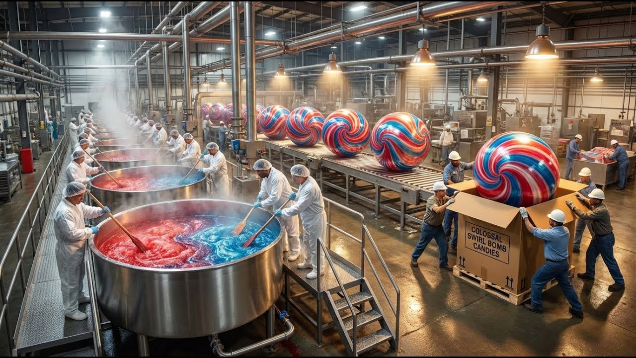 Inside a Swirl Bomb Candy Factory | How Explosive Color Candies Are Made