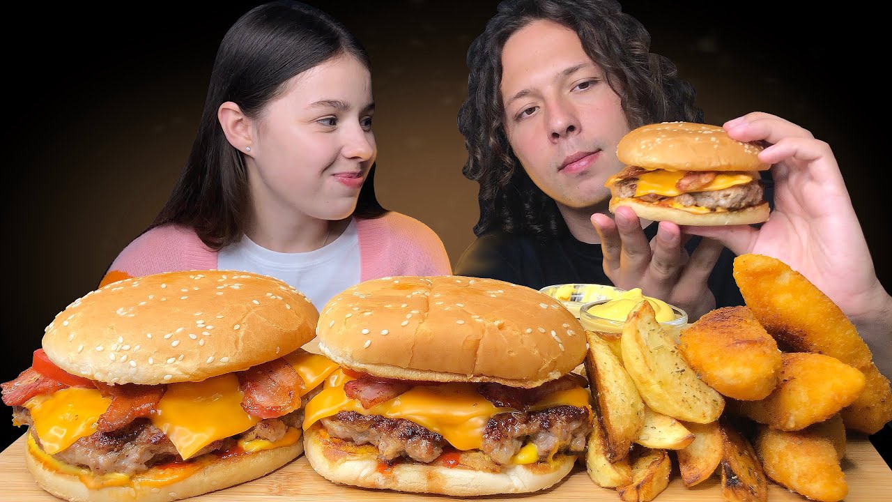 ASMR DOUBLE CHEESEBURGER by ELIJAH, CHICKEN STRIPS, FRIES MUKBANG EATING SOUNDS