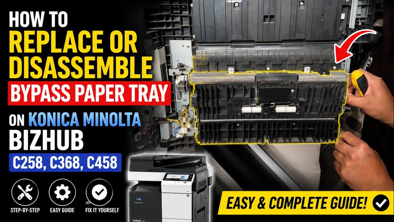 How to Replace or Disassemble Bypass Paper Tray on Konica Minolta Bizhub C258, C368, C458 C454
