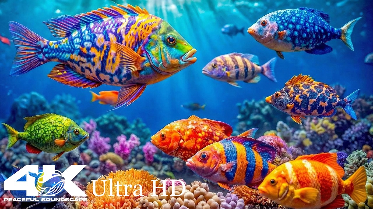 Aquarium 4K Ultra HD - Beautiful Reef Fish And Relaxing Piano Music Help You Fall Asleep Easily