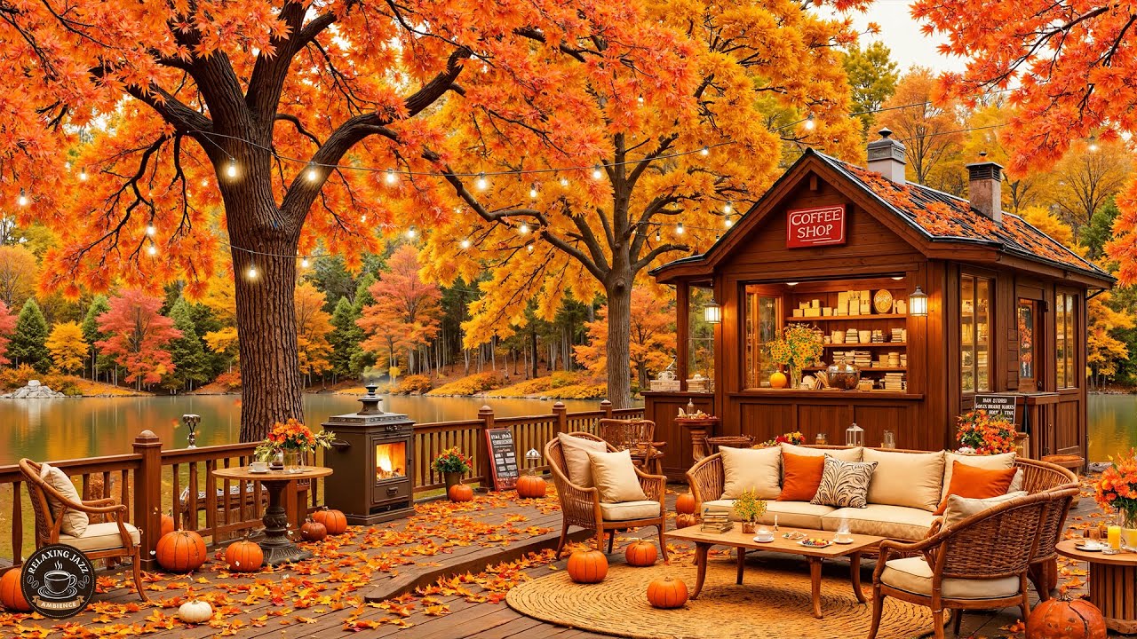 Relaxing Jazz Instrumental Music 🍂 Cozy Autumn Porch Ambience with Smooth Piano Jazz Music to Study