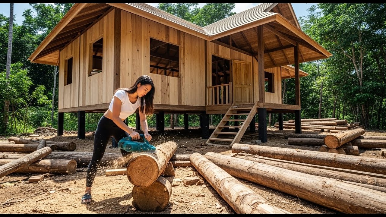 Girl Builds Wooden House in the Forest to Return to Normal Life