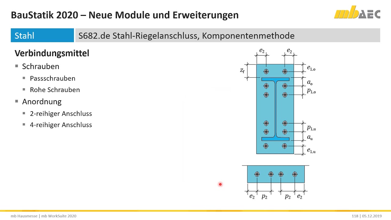 BauStatik 2020 - S682.de Stahl-Riegelanschluss, Komponentenmethode