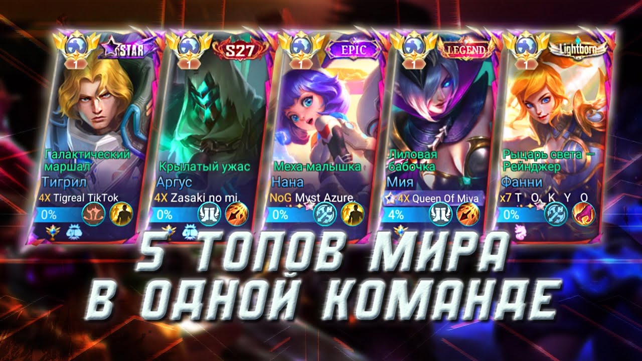 ШОК КОНТЕНТ! 5 ТОПОВ МИРА В ОДНОЙ КОМАНДЕ / MOBILE LEGENDS