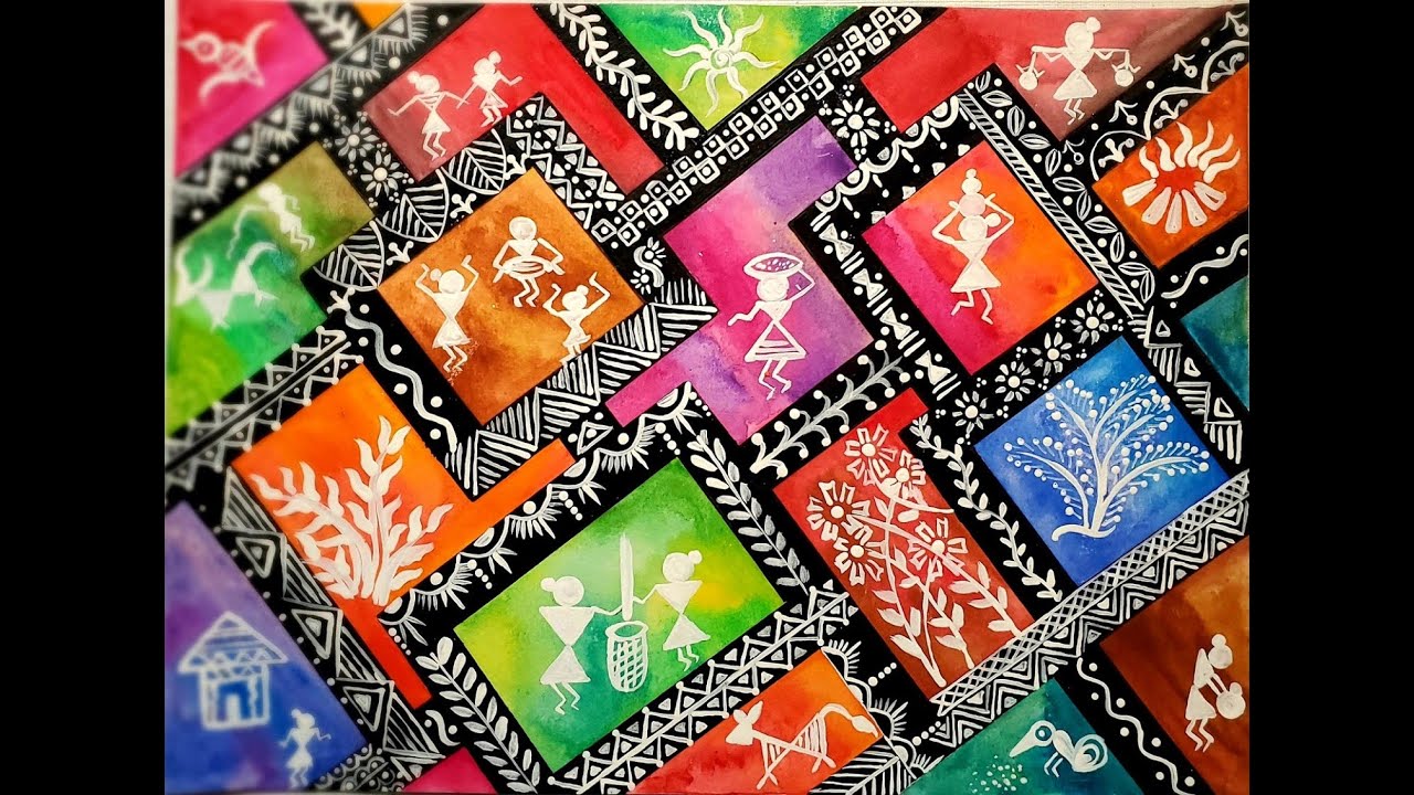 Colorful and Vibrant Watercolor Background, Warli Art Tutorial for Beginners
