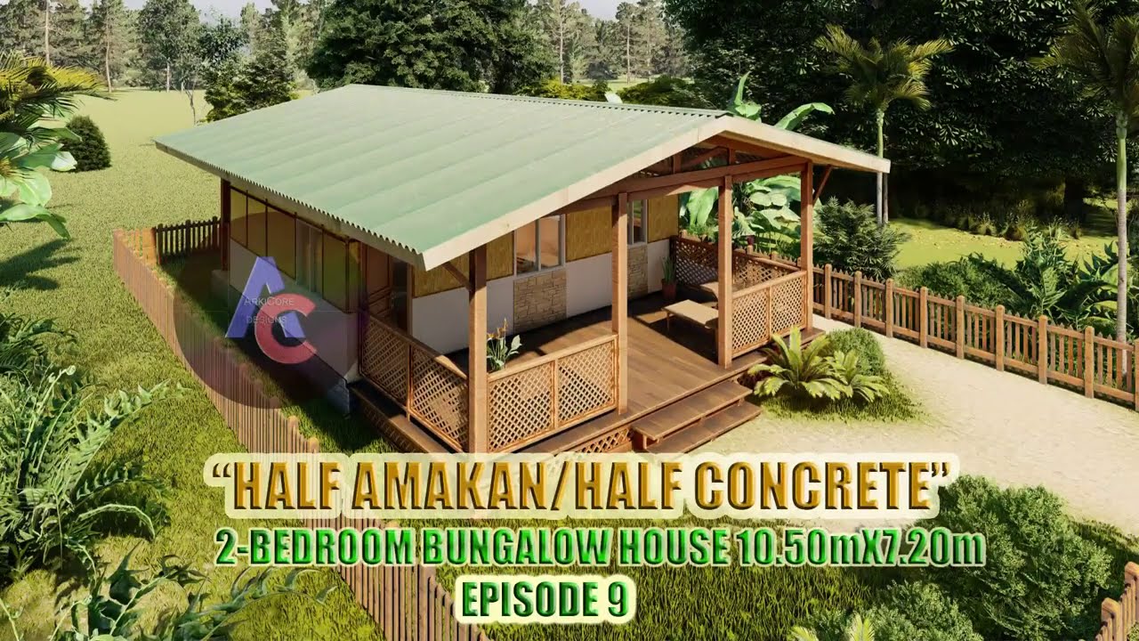 Low cost 2-Bedroom Half Amakan/Half Concrete Bungalow Simple House Design Ideas