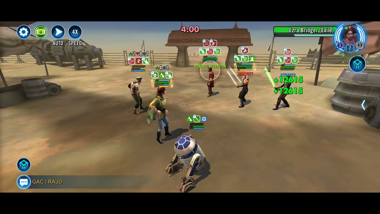 GA 3v3 Leia Organa vs Galactic Legend Ahsoka Tano with Ezra Bridger (Exile) and Padawan Sabine Wren