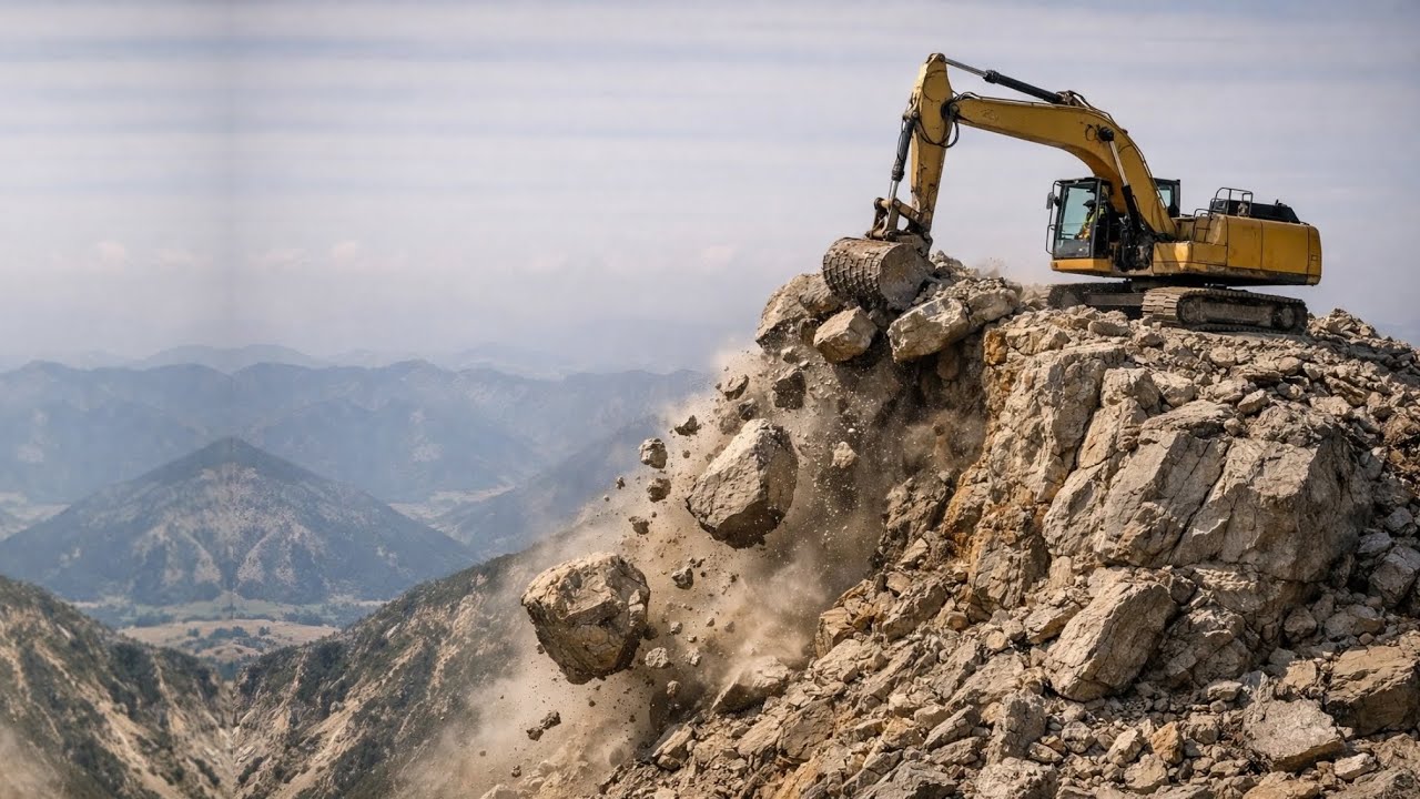 Massive Excavator Destroys Huge Mountain Rocks | Heavy Equipment Extreme Operator Skills! #excavator
