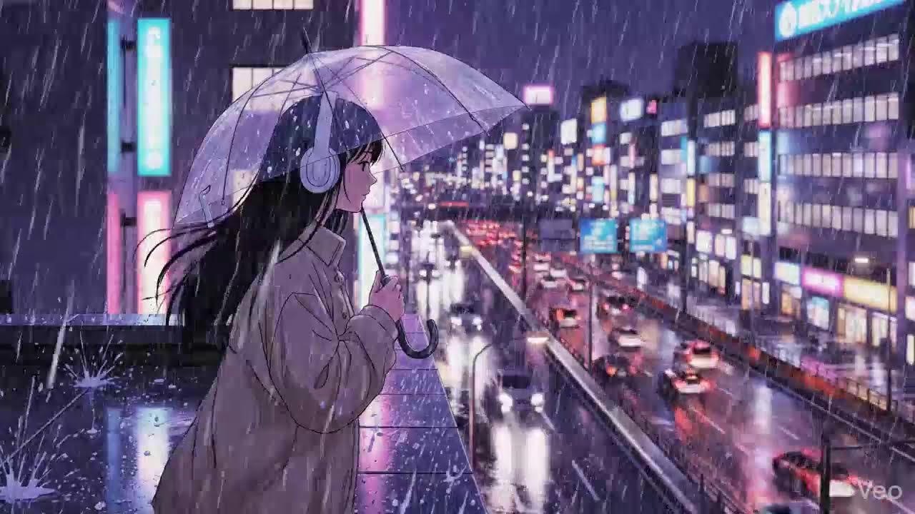 Night Rain Ambience 🌧️ Japanese Neon City Lofi