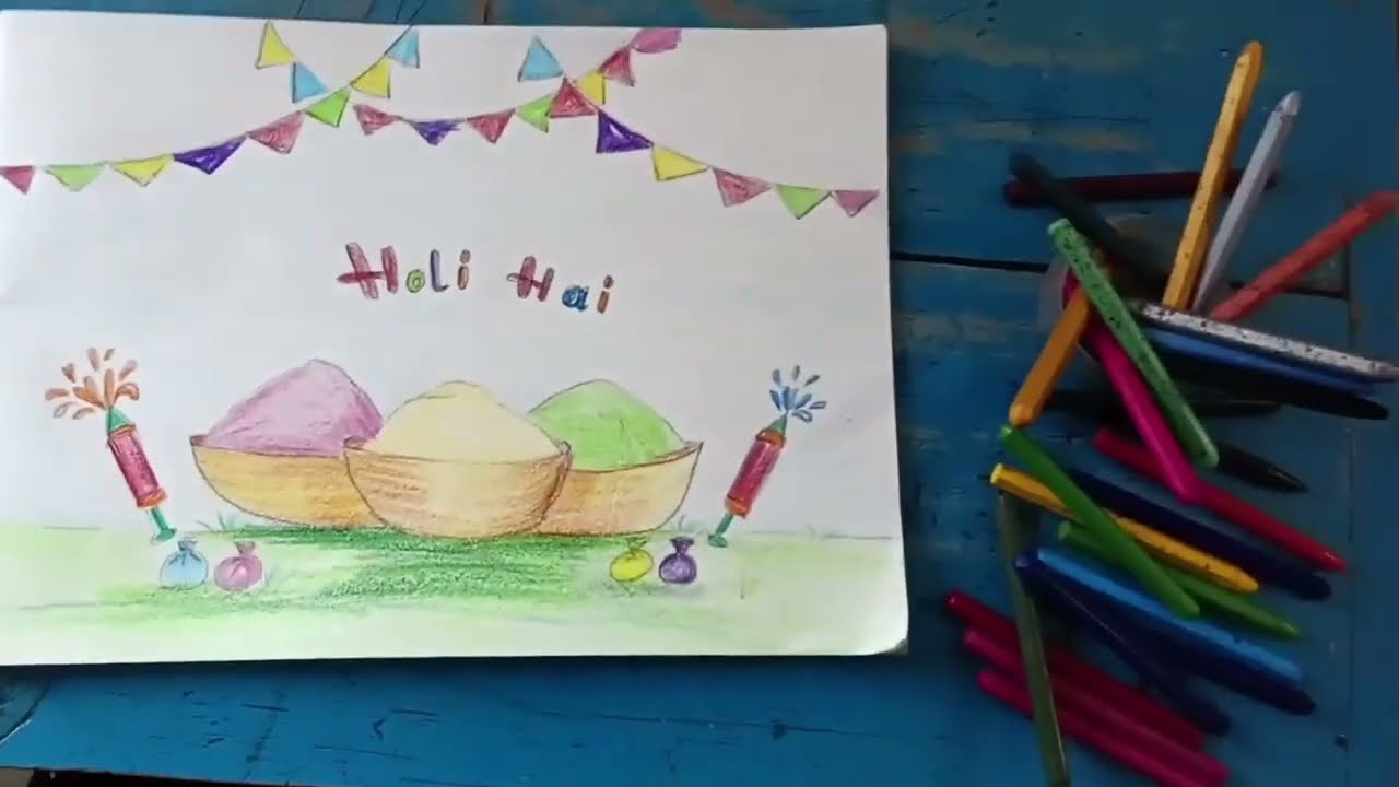 Holi special drawing with crayons colour #artclass #artlesson #hoilispecialdrawing #beginnerarttips 