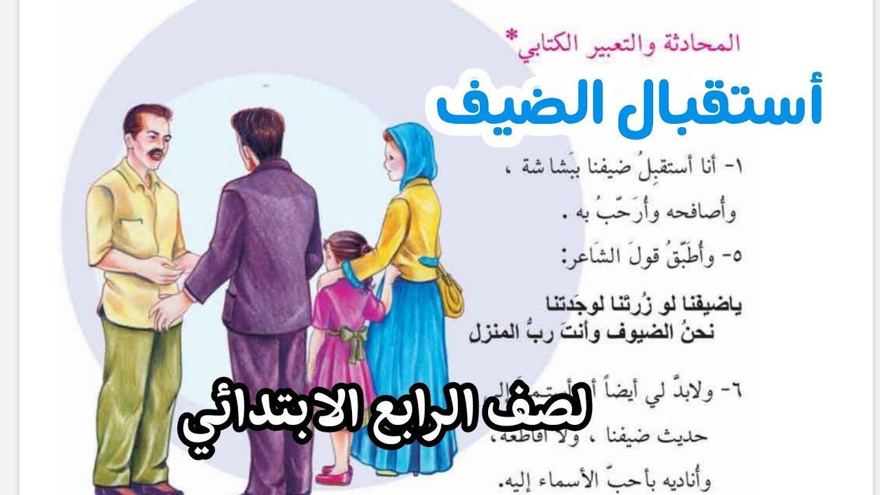 المحادثة والتعبير الكتابي أستقبال الضيف قراءة الصف الرابع الابتدائي