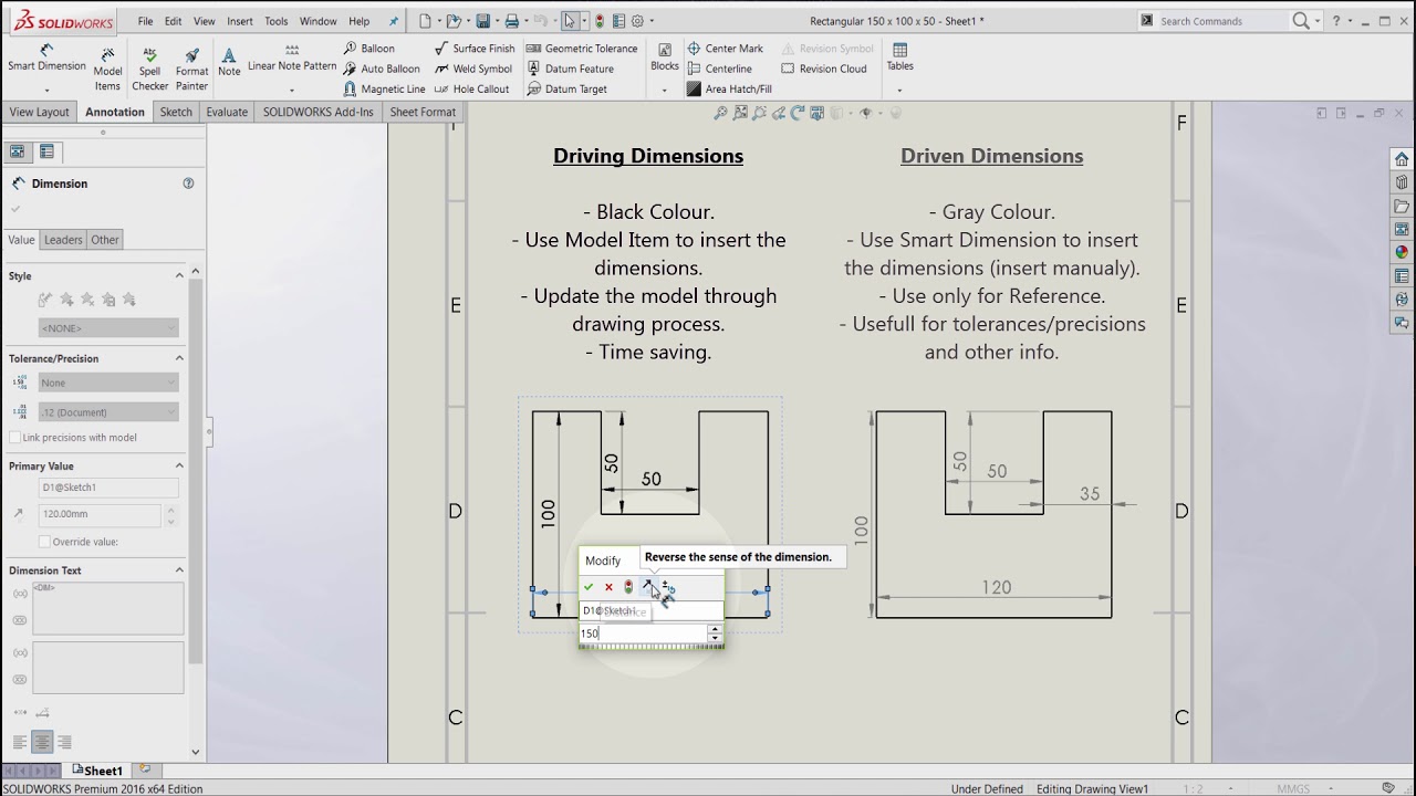 SolidWorks for Beginners | 06 | Drawing - Dimensions