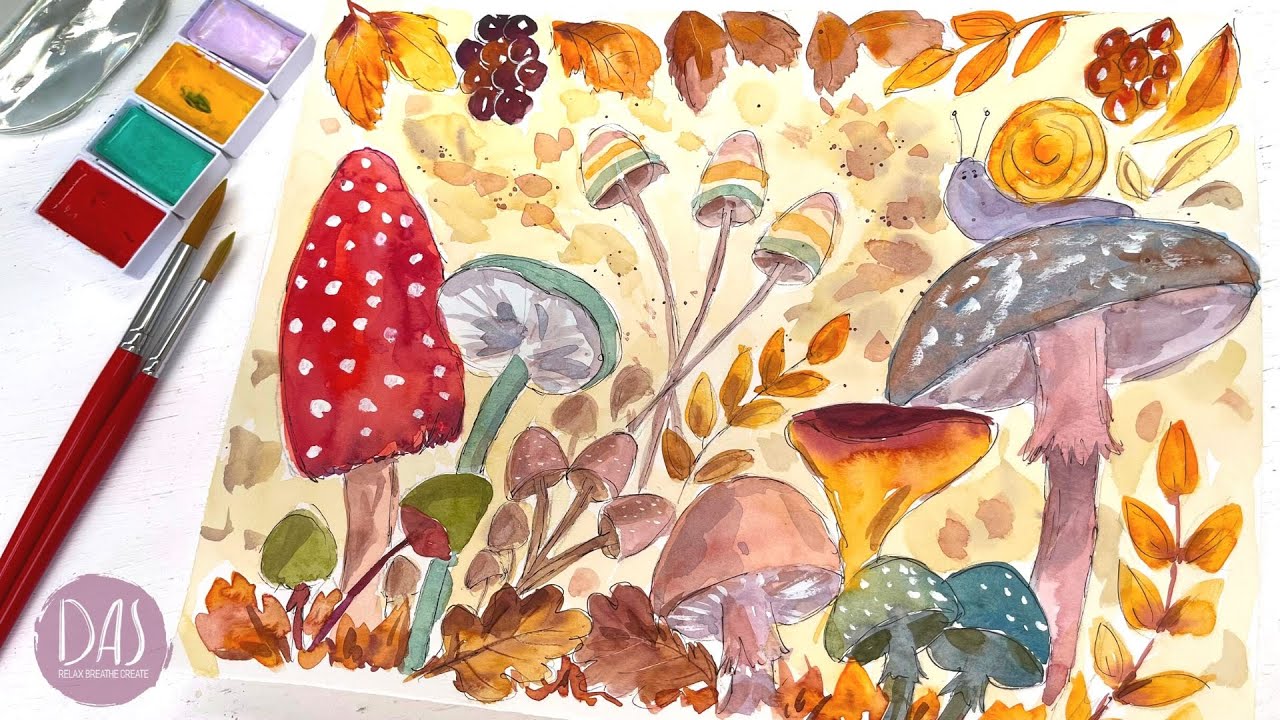 How I Paint a Whimsical Mushroom Forest - Step by Step Watercolor Tutorial for Beginners to Enjoy