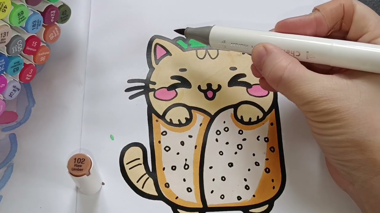 ASMR Coloring a cute kitten in a sandwich 🥪😻 #cute #cozycoloring