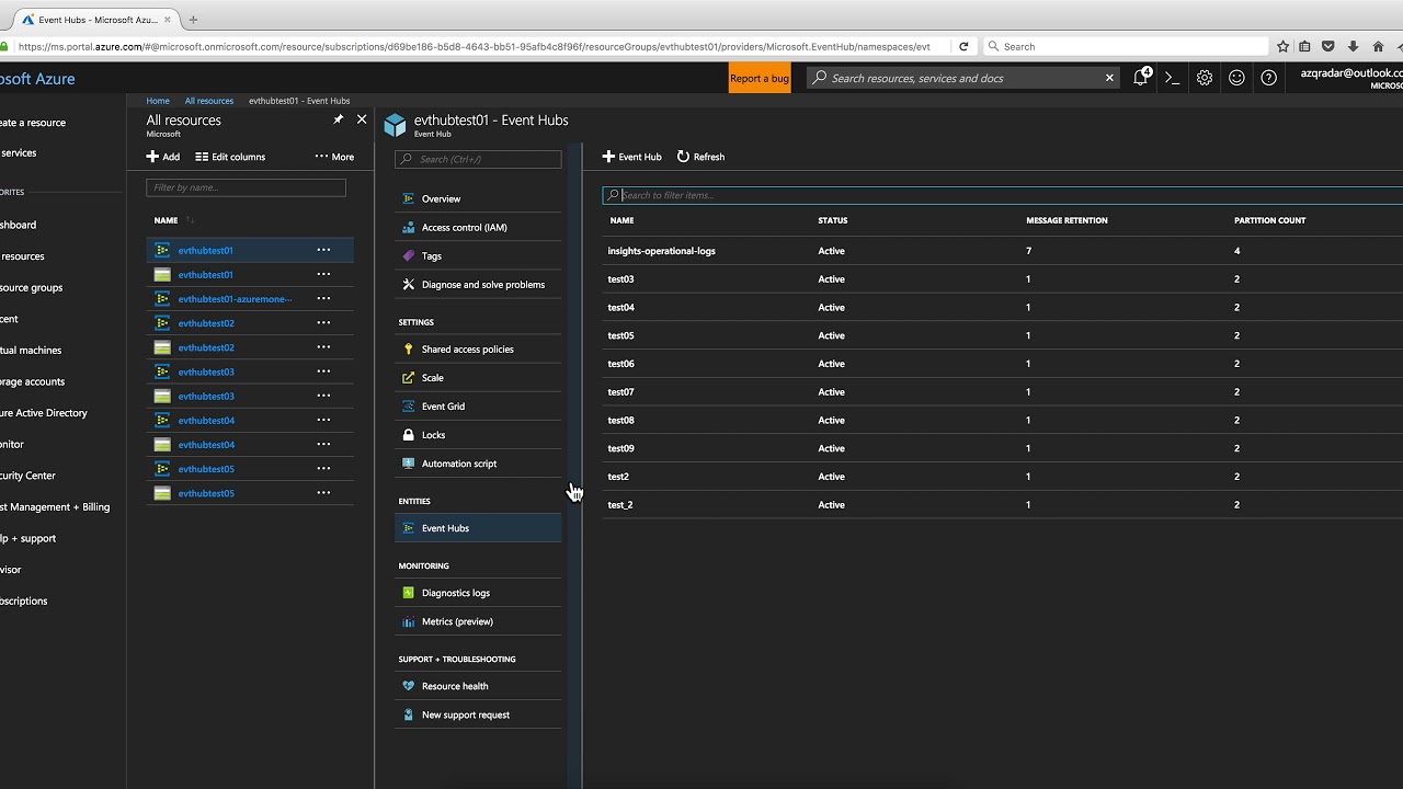 Настройка источника журнала QRadar для сбора событий из концентраторов событий Microsoft Azure