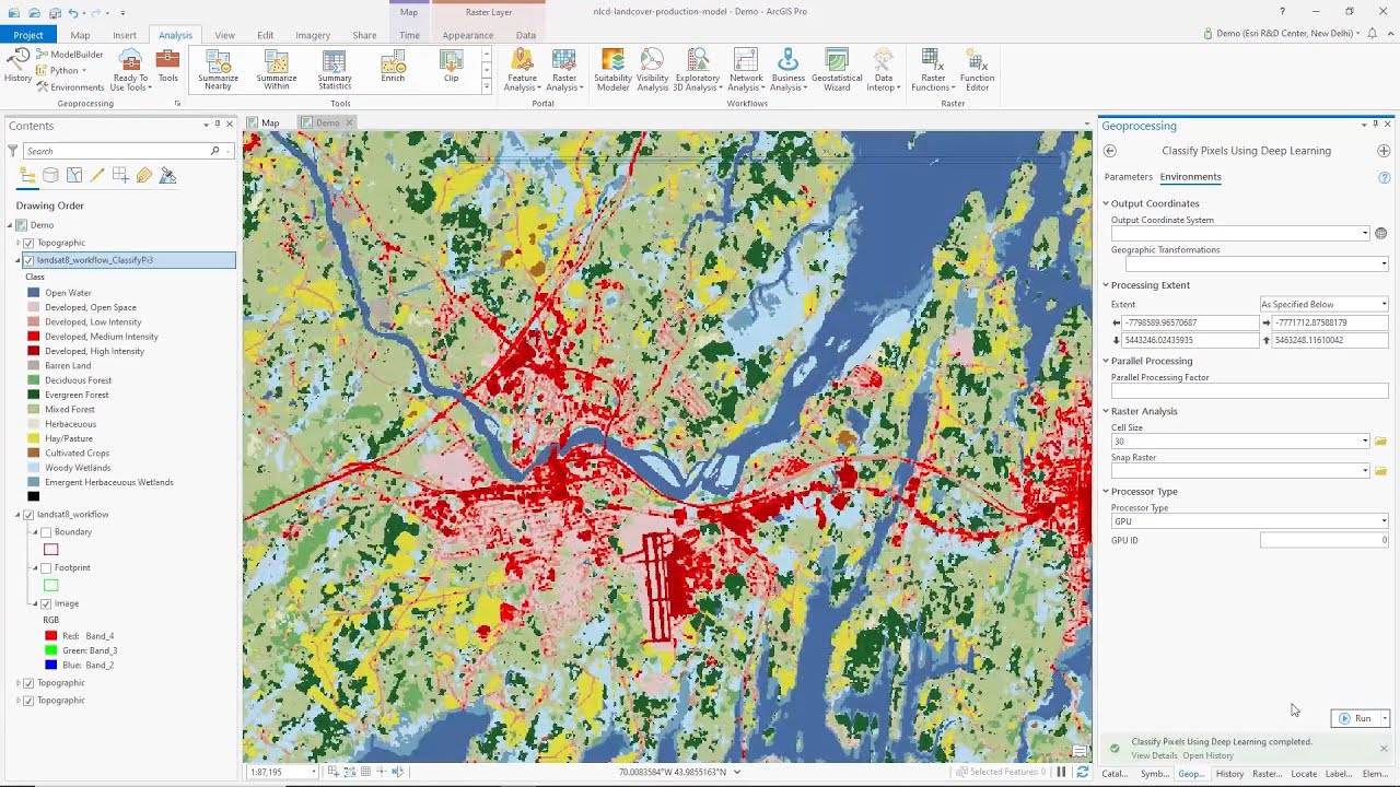 Как использовать модель классификации земельного покрова Esri для снимков Landsat 8