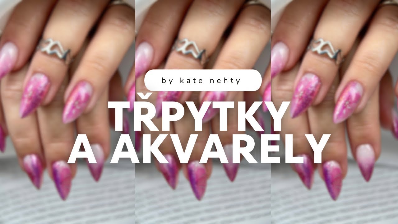 Můžou být ještě třpytivější? 😁 💅🏻 doplnění polygelem a s flakesy a akvarely | Kate nehty