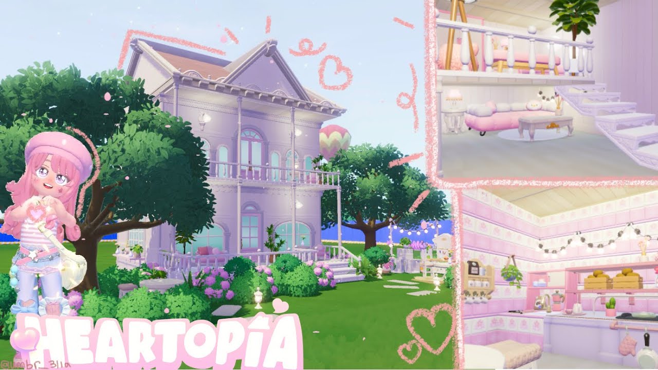 I made a cozy 🌸ALL PINK🌸 House in Heartopia for Valentines Day! (5x Speedbuild Interior+Exterior)