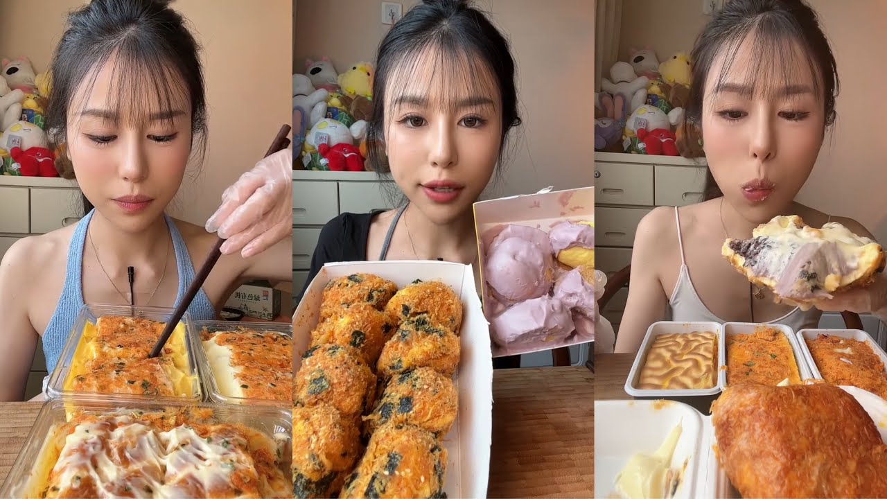 ASMR MUKBANG - MUKBANG SOUND - FLOSS SEAWEED CAKE, SPICY JAMBONS BOX CAKE