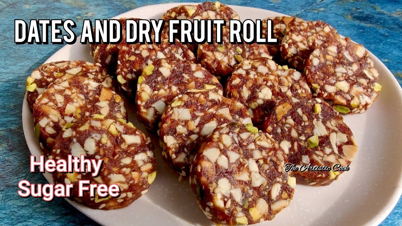 Sugar Free Dates and Dry Fruit Roll | Khajur Barfi | Healthy Dates Recipe for Iftar Ramadan