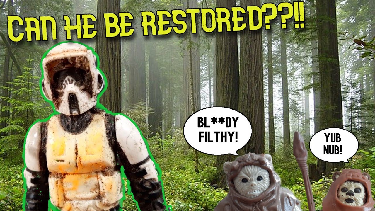 Absolutely filthy vintage STAR WARS Kenner biker scout action figure RESTORATION | hydrogen peroxide