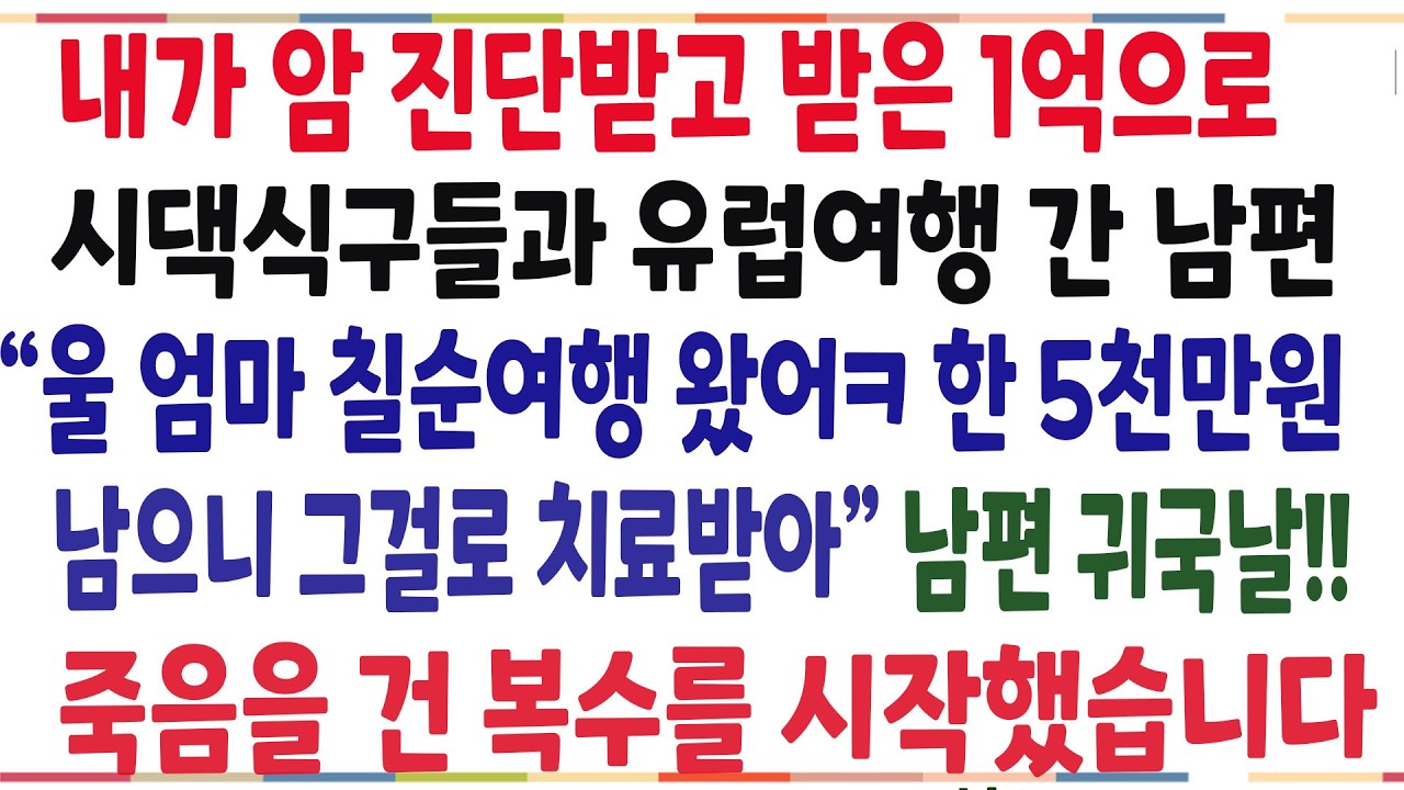 (반전신청사연)내가 암 진단받고 받은 1억으로, 시댁식구들과 유럽으로 칠순여행을 간 남편! 내 인생을 걸고 복수를시작했습니다[신청사연][사이다썰][사연라디오]