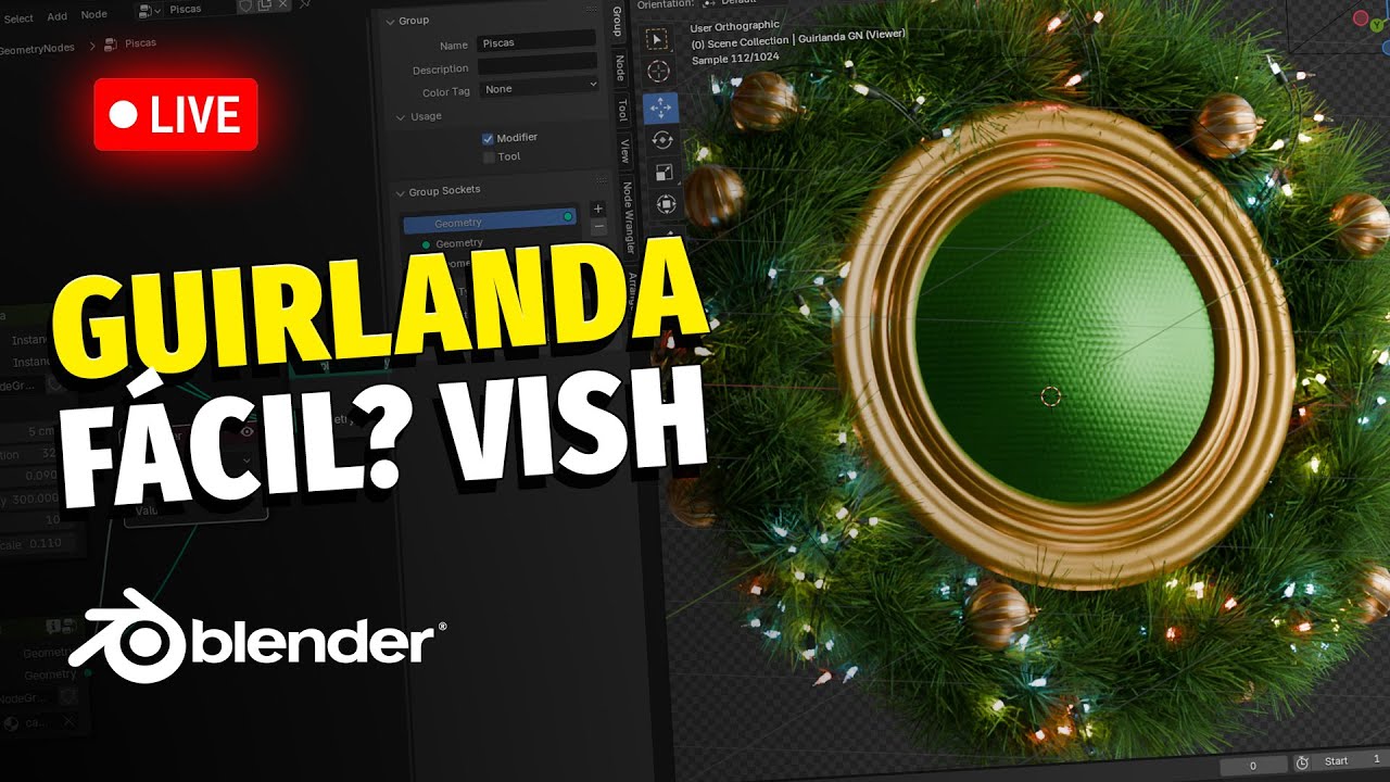 🔴Guirlanda de Natal Fácil no Blender? [Gravando os próximos videos ao vivo]