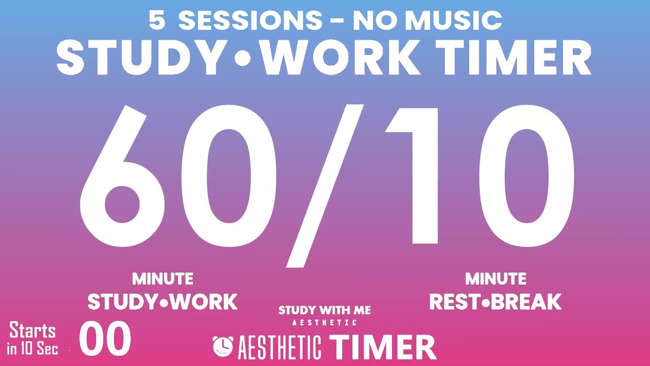 COLOR Mode, 6 Hour, 60/10 Timer, 60 Minute Study Timer, Gentle Alarm No Music | AESTHETIC TIMER