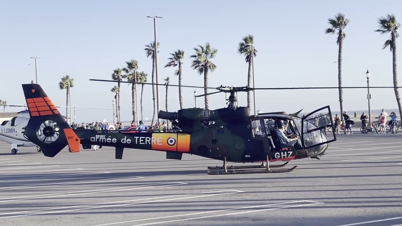 French gazelle helicopter weird take off in the parking lot