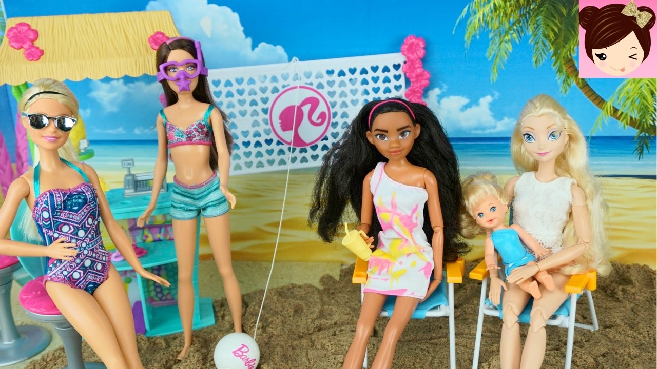 Disney Moana, Elsa and Barbie Have a Beach Party - BBQ Hula Dancing Fun Story for Kids