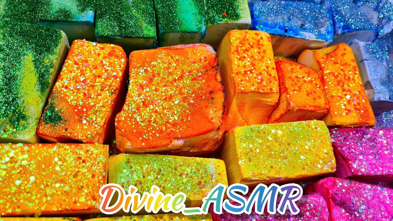 ASMR🎉1K+ Subscribers Celebration! 🍾 Colorful Glittery Dyed Gymchalk Blocks•Oddly Satisfying