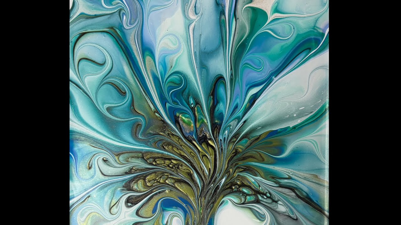 Blue Simplistic Bloom Technique, Acrylic Paint Pouring