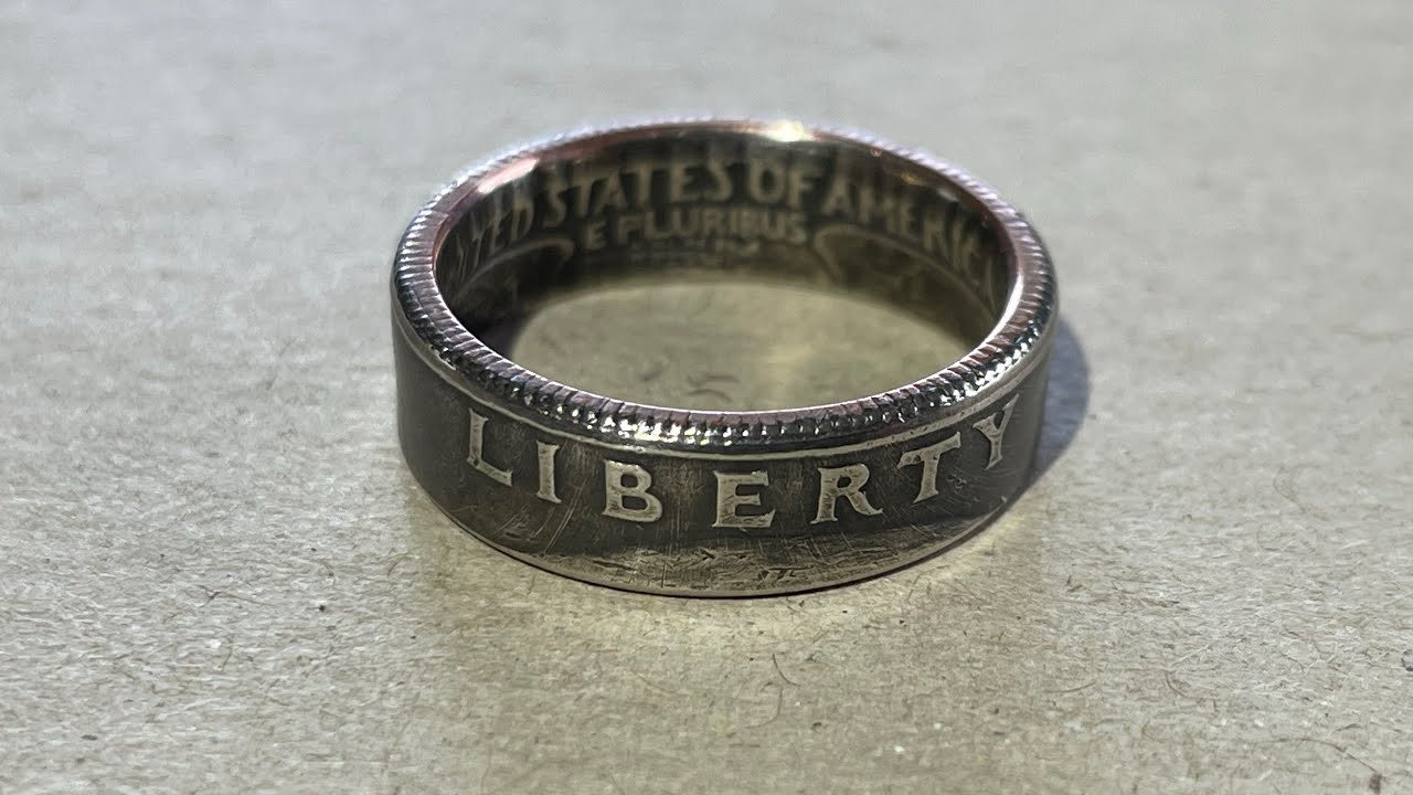 1985 Washington quarter count ring, copper clad, size 6.5, Liberty outside band