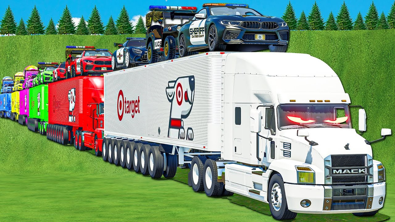 COPS TRANSPORT OF COLORS! SHERIFF BMW, POLICE JEEP 4X4, AMG & MACK POWER TRUCKS! FS 25