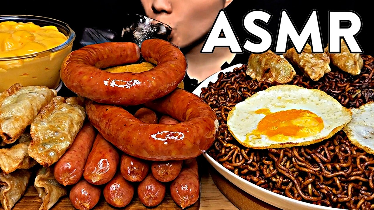 ASMR MUKBANG Sausages, Mandu, Cheese Corn Dog, Mixed Noodles Eating Sounds #먹방 #asmr