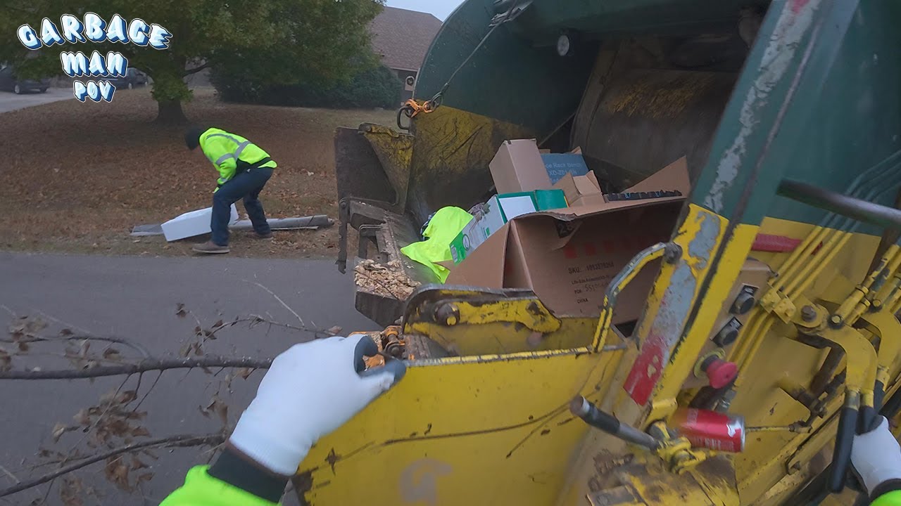 Rear-Loader Trash Truck vs Impossible Garbage Load | 4K ASMR
