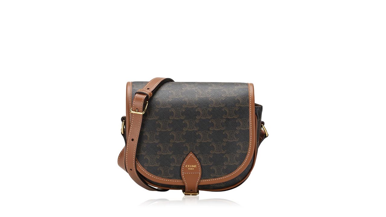 Celine Triomphe Folco Medium Shoulder Bag Tan