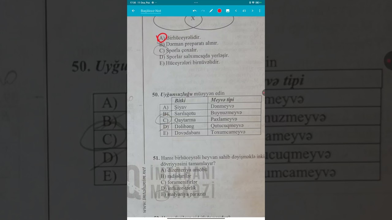 11.01.2026 Hədəfin blok imtahanı Biologiya 10 sinif