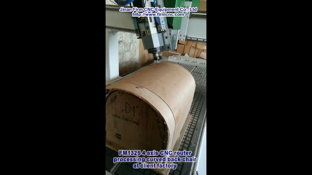 FM1325 4 axis CNC router processing curved back chair at client factory