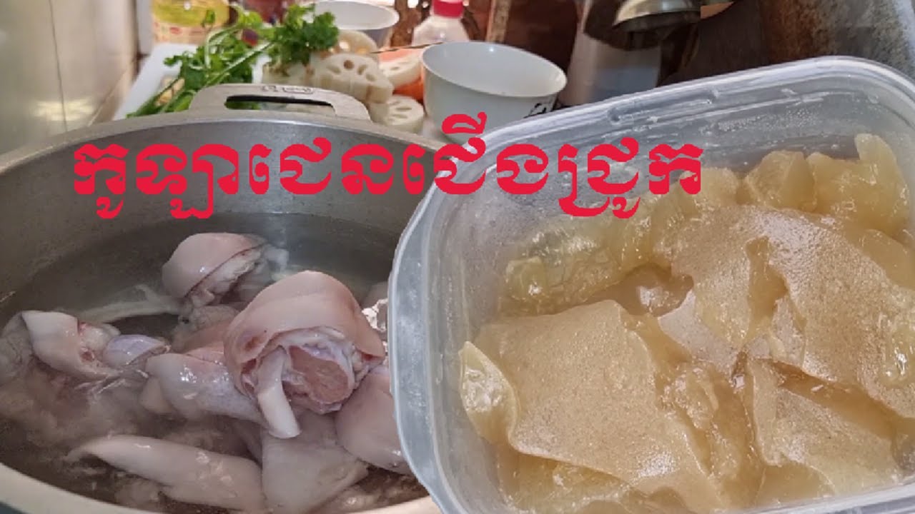 កូឡាជេនចំរាញ់ពីជើងជ្រូករូបមន្តប្រចាំគ្រួសារ- Collagen extracted from pig's feet, a family recipe