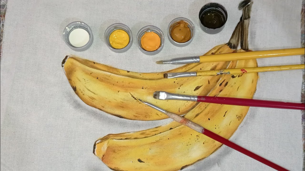 Pintura realista - Como pintar Banana madura no tecido  passo a passo