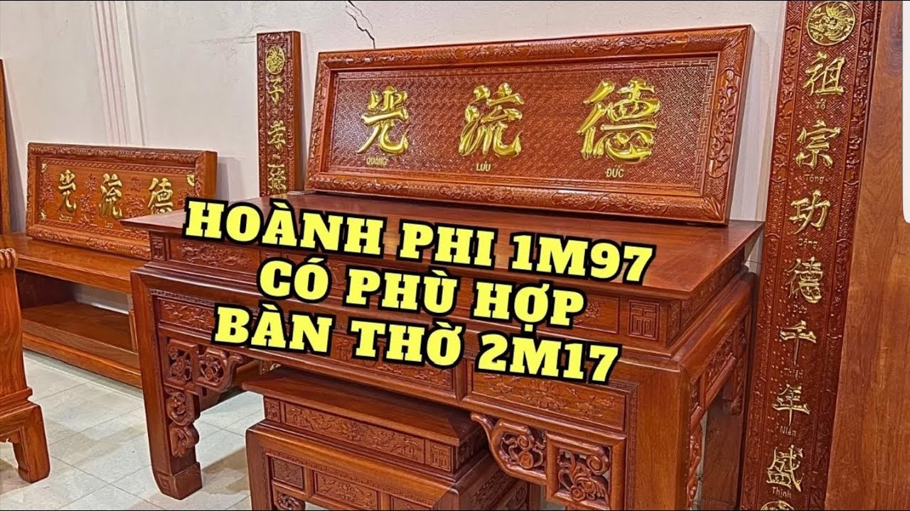 Nội Thất Phòng Thờ Gỗ Hương Đá - Nên Chọn Hoành Phi Kích Thước Bao Nhiêu Để Hợp Với Bàn 2M17