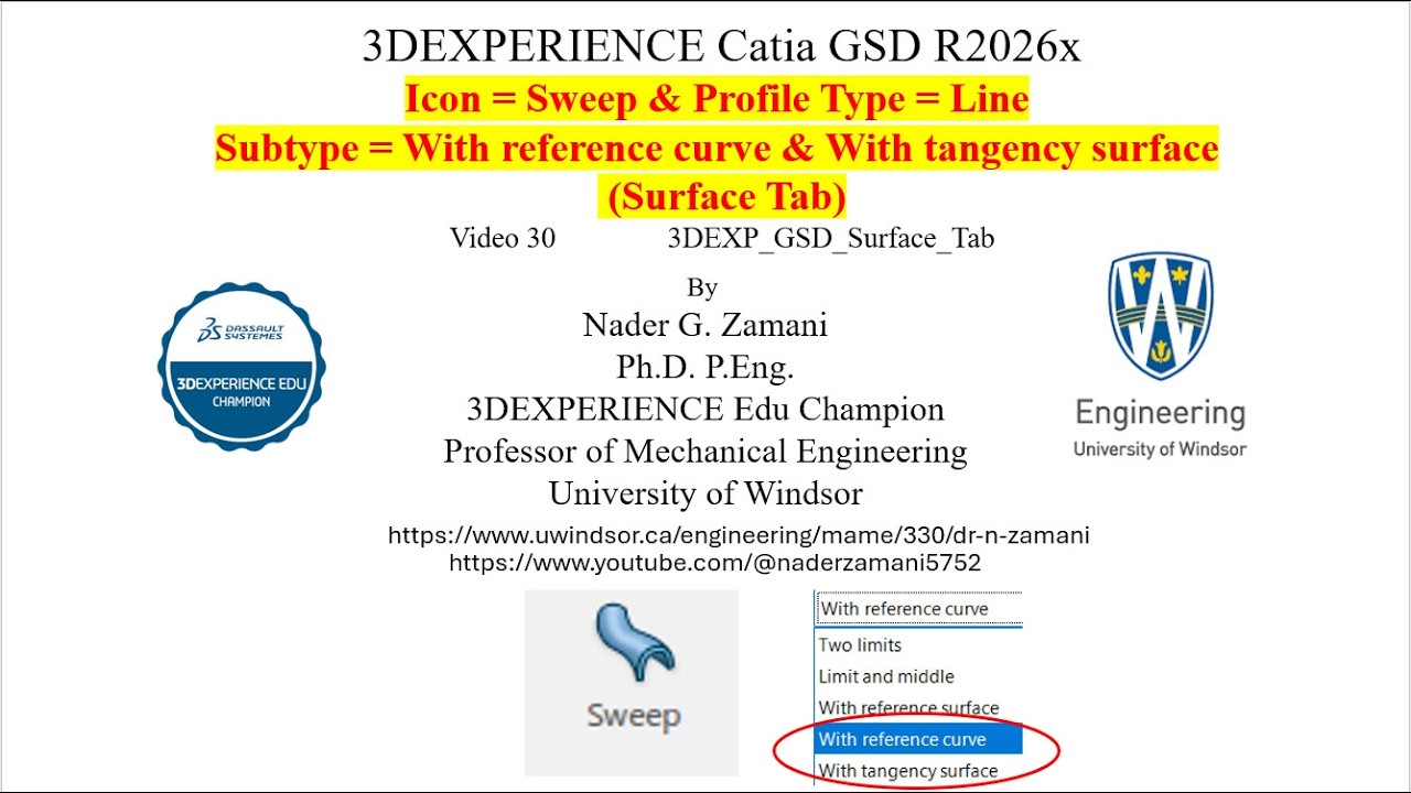 3DEXPERIENCE CATIA 3DEXP GSD 30 Sweep Line With Reference Curve  Surface Tangency Surface Tab R2026x