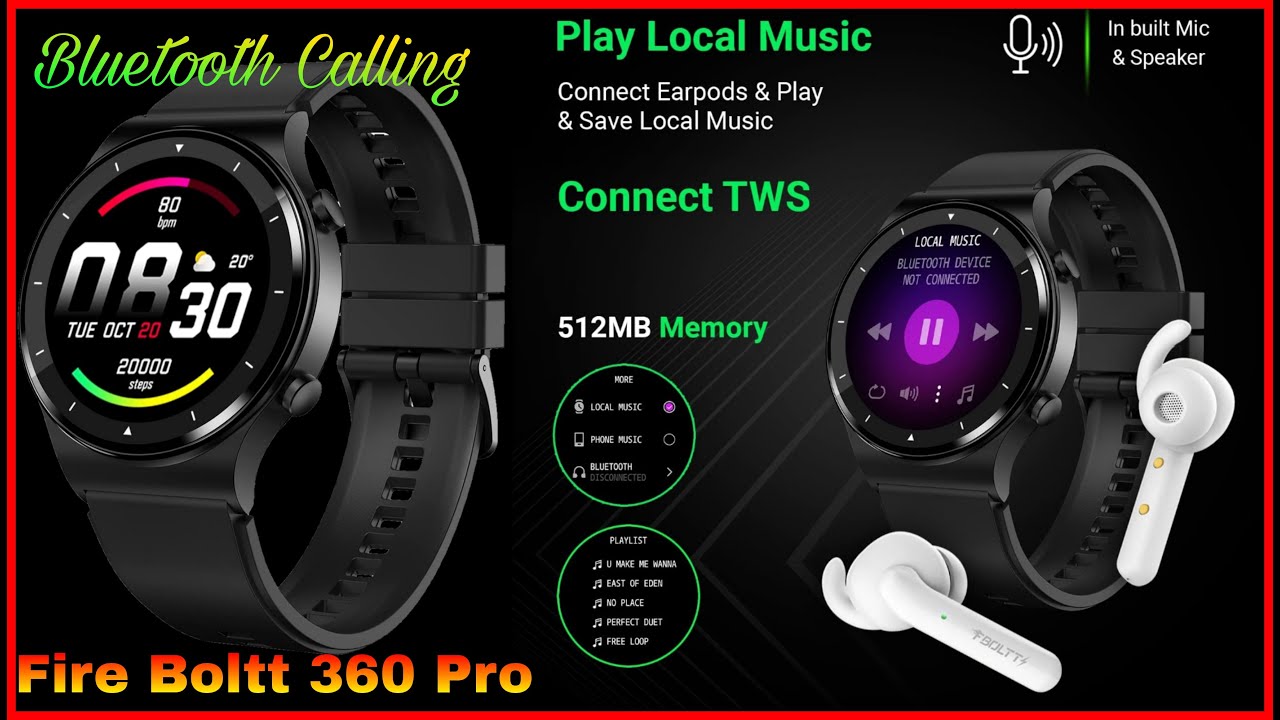 Fire-Boltt 360 Pro Bluetooth Calling, Local Music and TWS Pairing Smart Watch Unboxing And Review