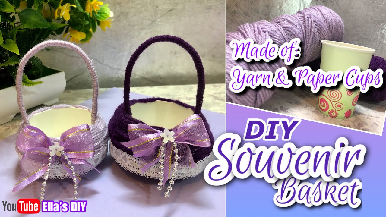 How to make souvenir basket Made of Yarn & Paper Cups | Souvenir Making | #ellasDIY #souvenir