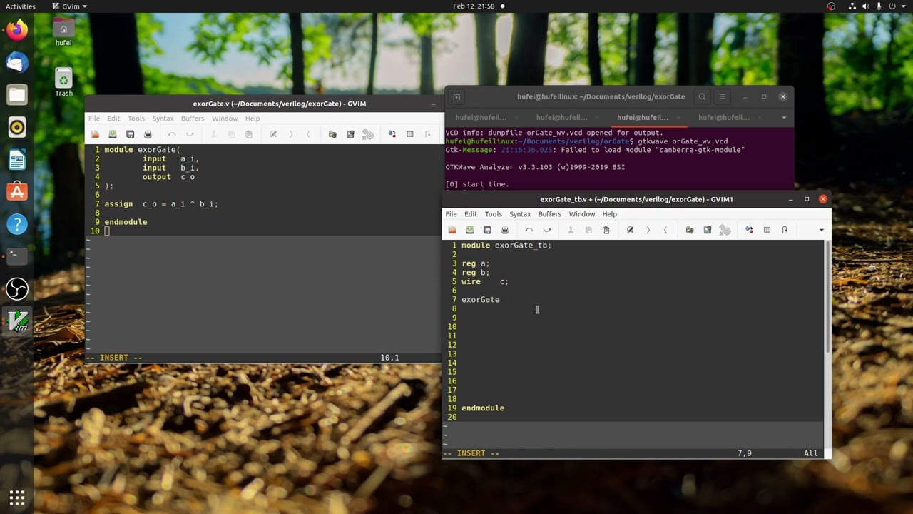 Linux Ubuntu Icarus Verilog and gtkwave tutorial. Simulation and waveforms.  Design practices.