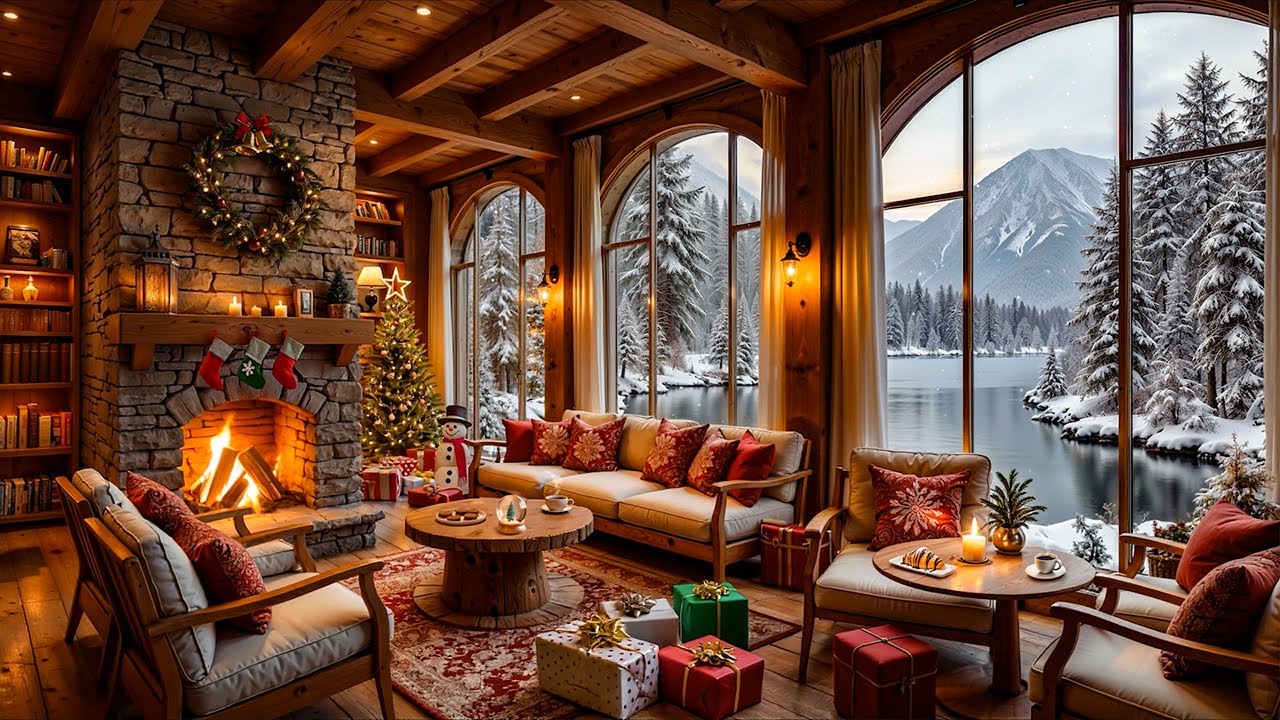 Cozy Christmas Cabin Ambience 🔥🎄 Instrumental Christmas Jazz & Fireplace Crackle for Winter Holidays