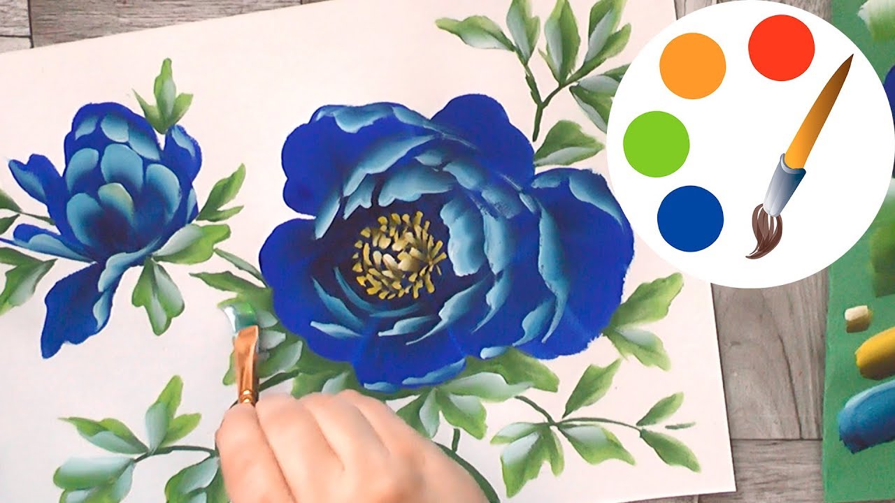 How to paint The Blue Peony by a  flat brush
