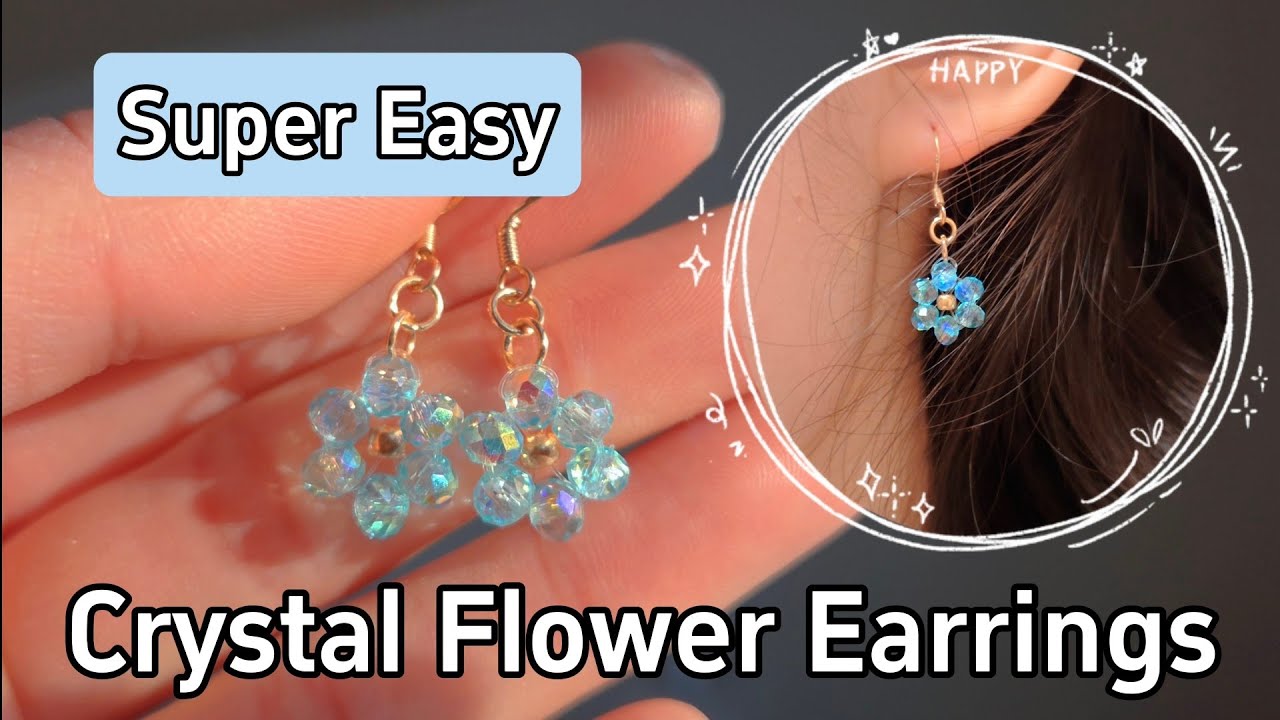 Make this with only 14 beads 🌸 | EASY Crystal Flower Earrings tutorial. #diy #crystals #jewellery 